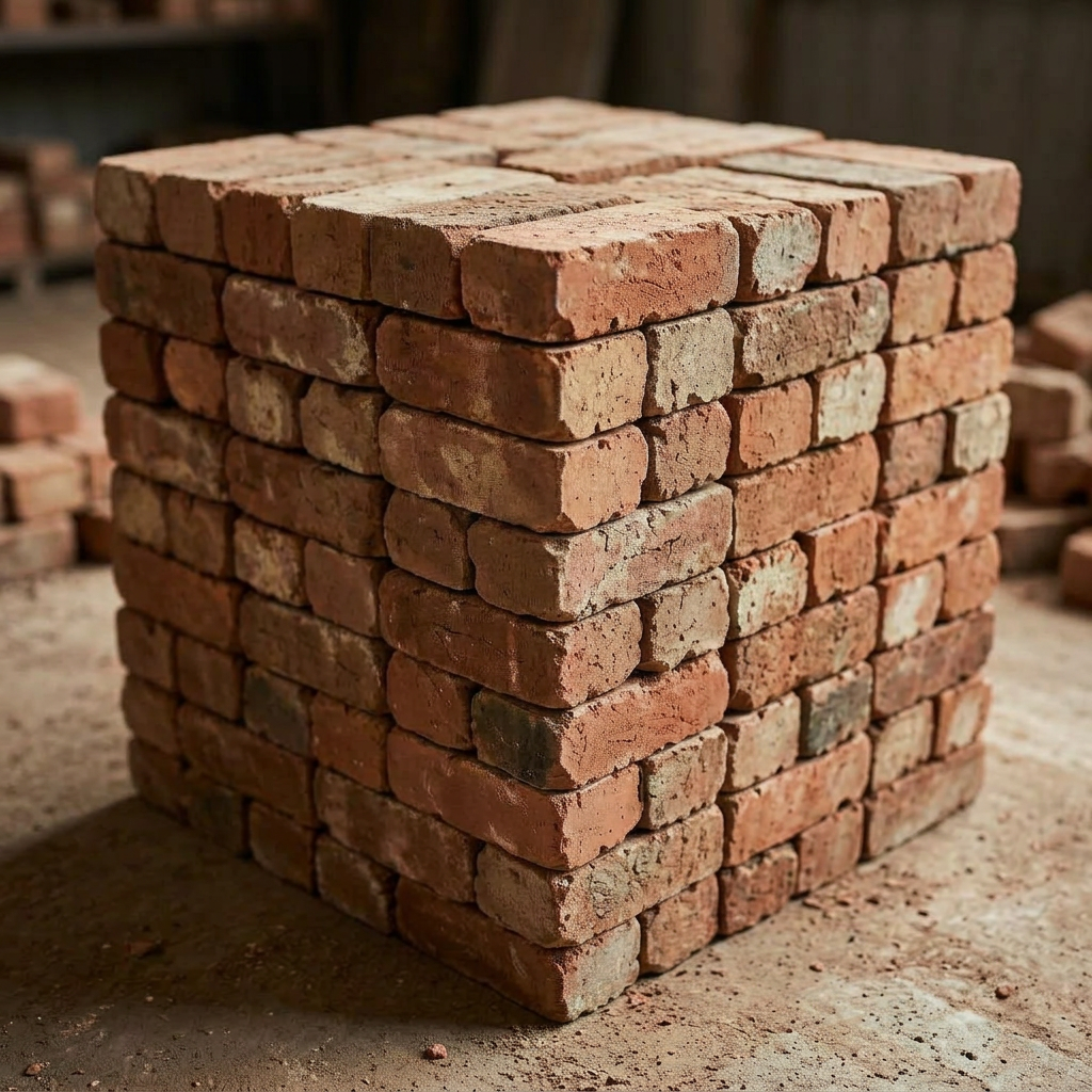 Close-up of red bricks and mortar in a weathered wall